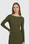 Women's Army Green Knit Skirt Suit