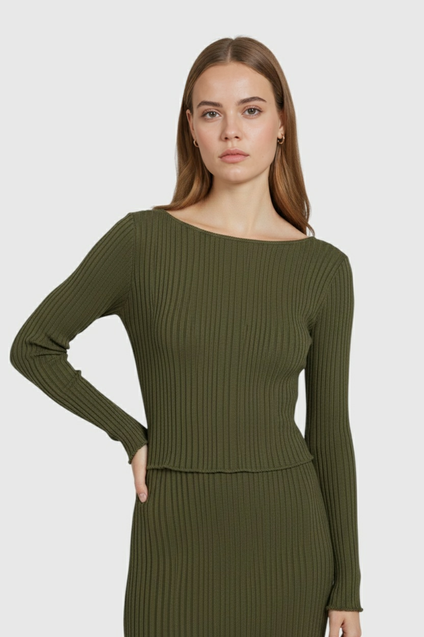 Women's Set : Women's Army Green Knit Skirt Suit in van Vanda Liamo