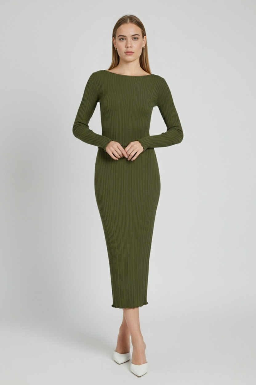 Women's Set : Women's Army Green Knit Skirt Suit in van Vanda Liamo
