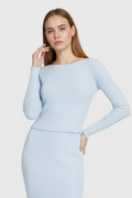 Women's Light Blue Knit Skirt Suit
