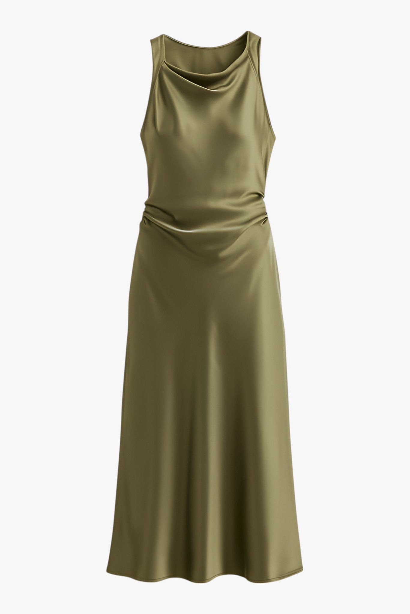 Dresses : Women's Olive Green Cotton Summer Sundress - Casual Midi Tank Dress in Olive Green van Vanda Liamo