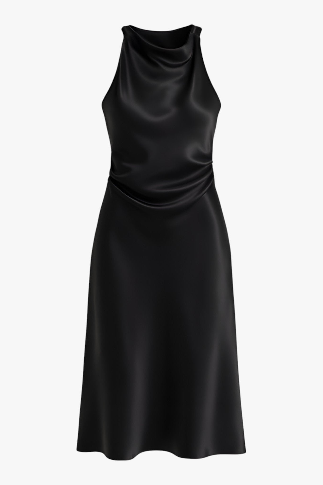 Dresses : Women's Black Summer Dress - Black Satin Summer Dress in Black van Vanda Liamo
