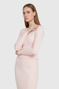 Women's Pink Knit Skirt Suit Set - Two-Piece Ribbed Sweater & Midi Skirt