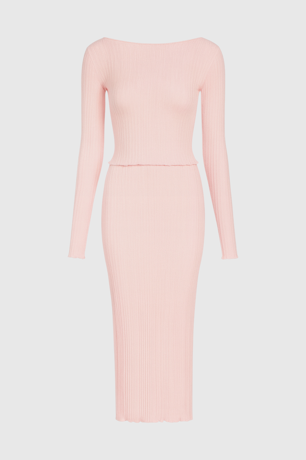 Women's Set : Women's Pink Knit Skirt Suit Set - Two-Piece Ribbed Sweater & Midi Skirt in Pink One Size van Vanda Liamo