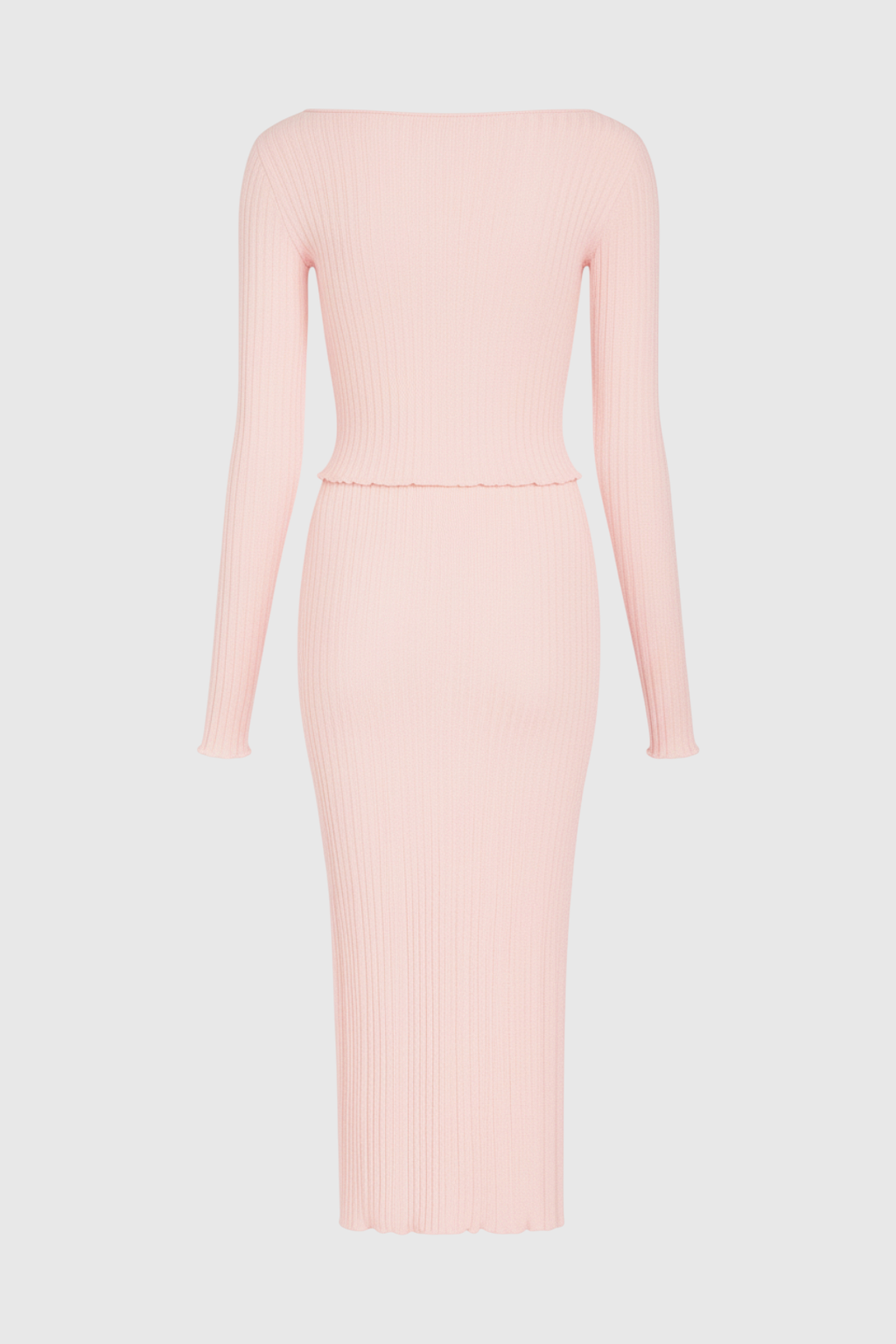 Women's Set : Women's Pink Knit Skirt Suit Set - Two-Piece Ribbed Sweater & Midi Skirt in van Vanda Liamo
