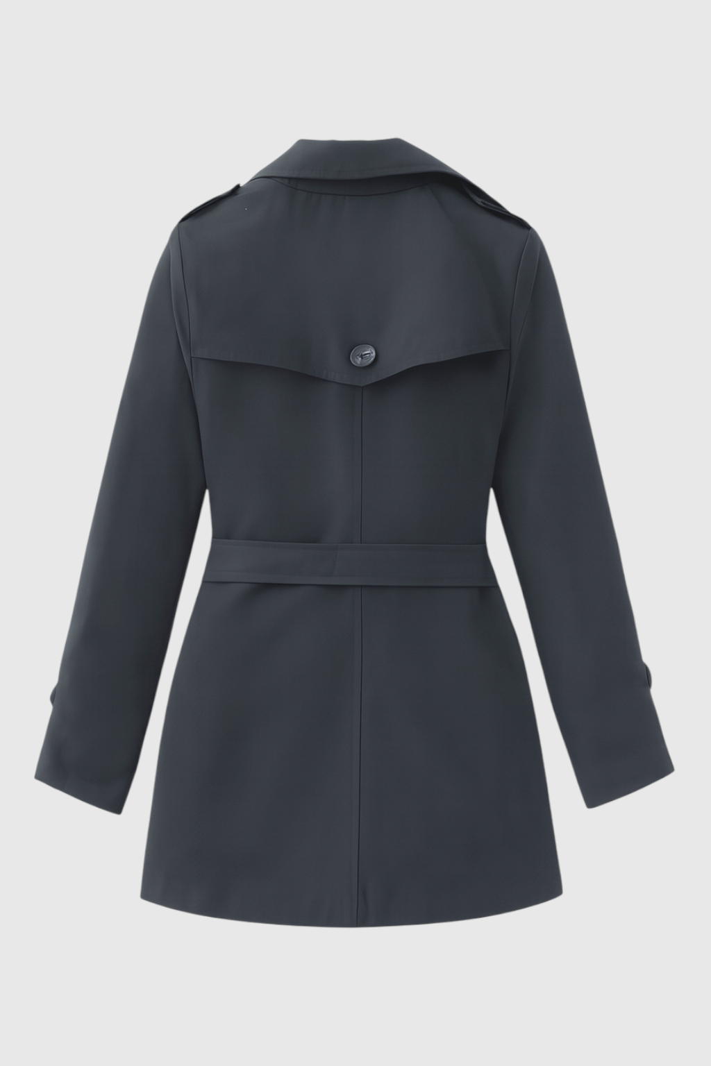 Coat : Women's Gray Mid-Length Double-Breasted Trench Coat with Belt in van Vanda Liamo