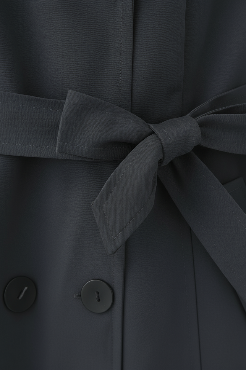 Coat : Women's Gray Mid-Length Double-Breasted Trench Coat with Belt in van Vanda Liamo