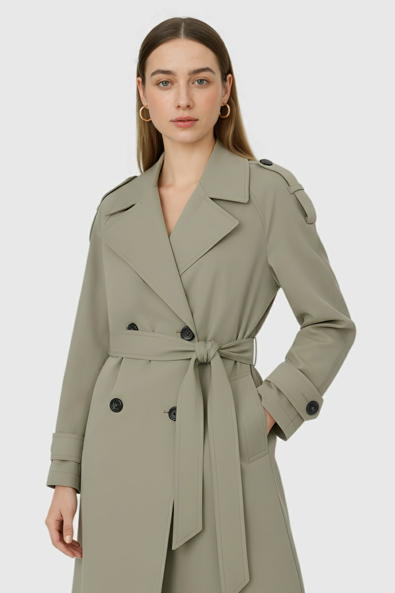 Coat : Women's Green Long Sleeves Coat in van Vanda Liamo