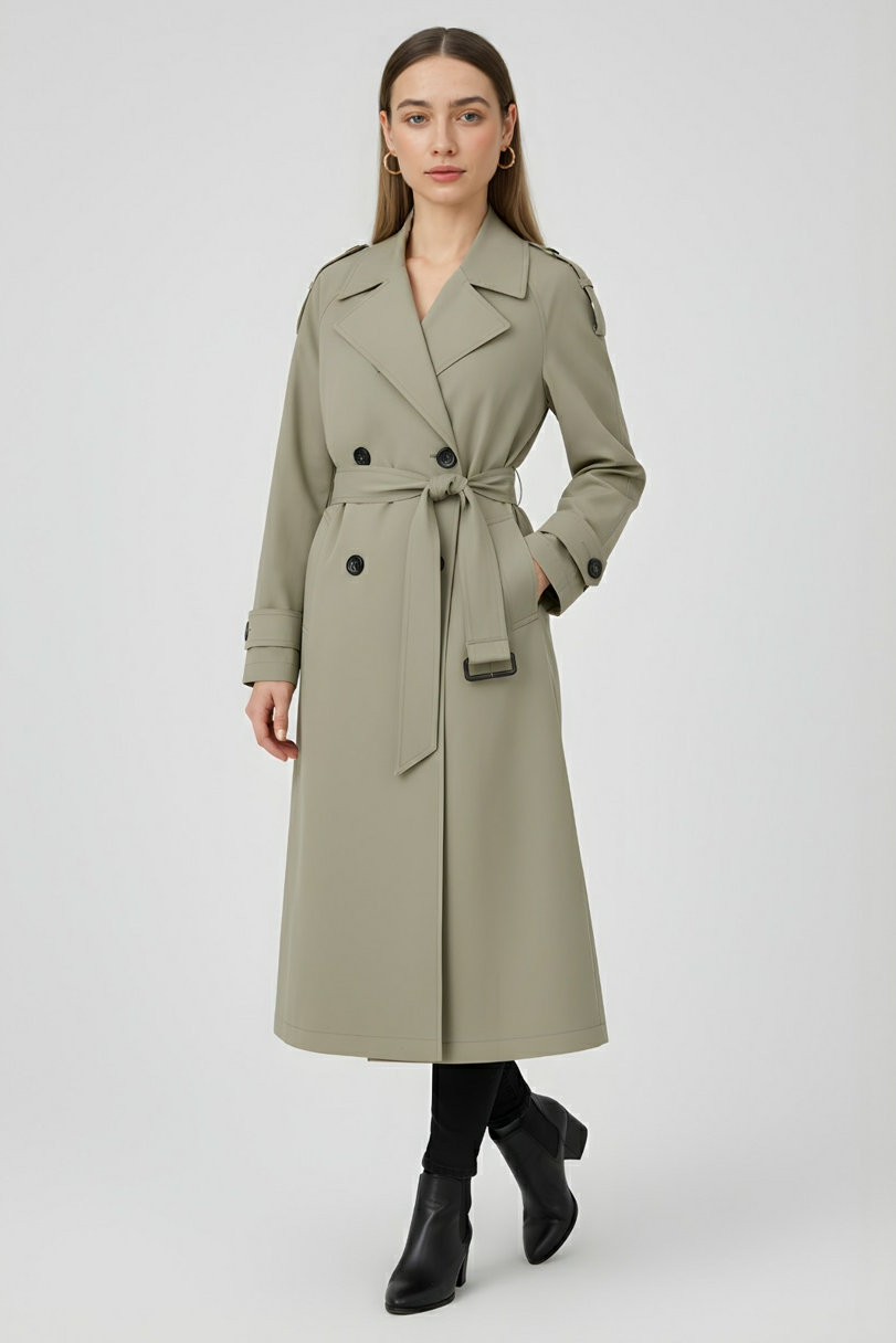 Coat : Women's Green Long Sleeves Coat in van Vanda Liamo
