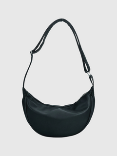 Women's Black Faux Leather Hobo Shoulder Bag with Adjustable Strap