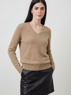 Women's Khaki V-Neck Sweater