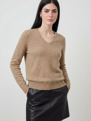 Women's Khaki V-Neck Sweater