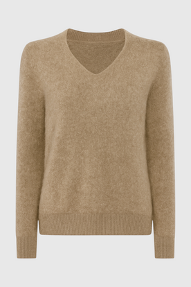 Sweater : Women's Khaki V-Neck Sweater in Khaki van Vanda Liamo