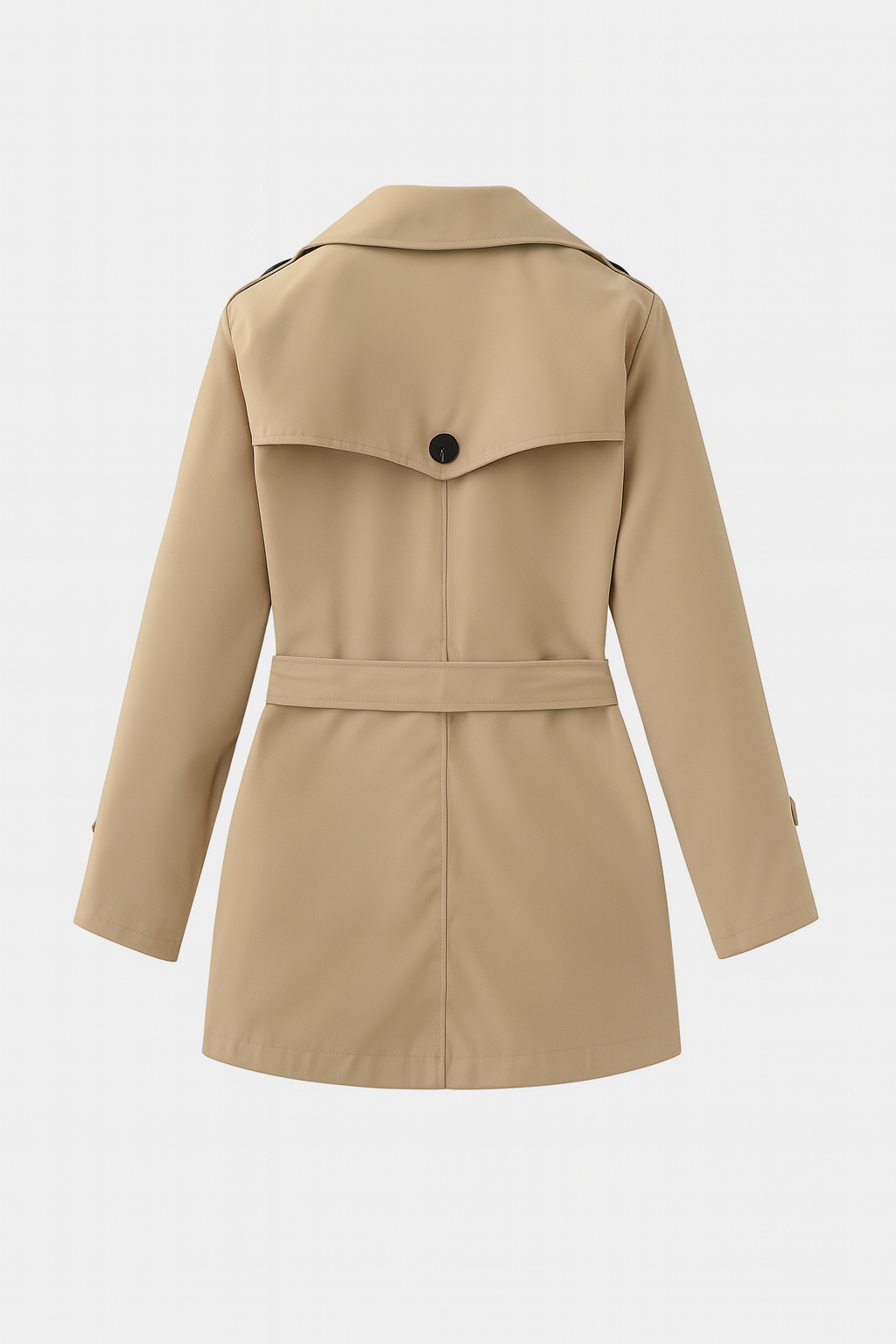 Coat : Women's Khaki Double-Breasted Mid-Length Trench Coat with Belted Waist in van Vanda Liamo