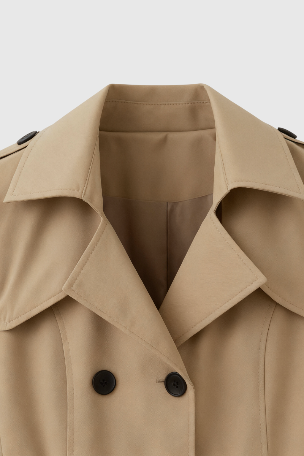 Coat : Women's Khaki Double-Breasted Mid-Length Trench Coat with Belted Waist in van Vanda Liamo