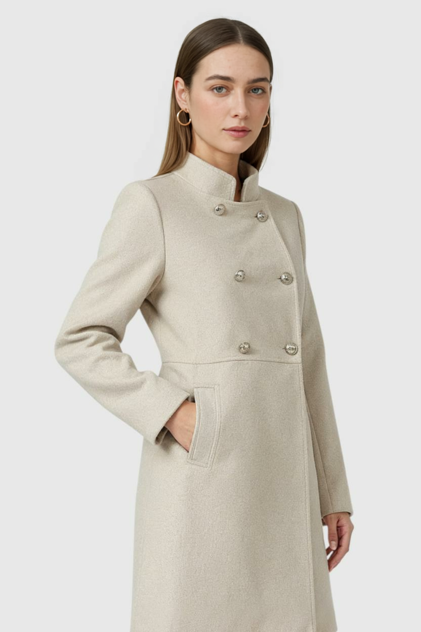 Coat : Women's Khaki Winter Coat Double-Breasted in van Vanda Liamo