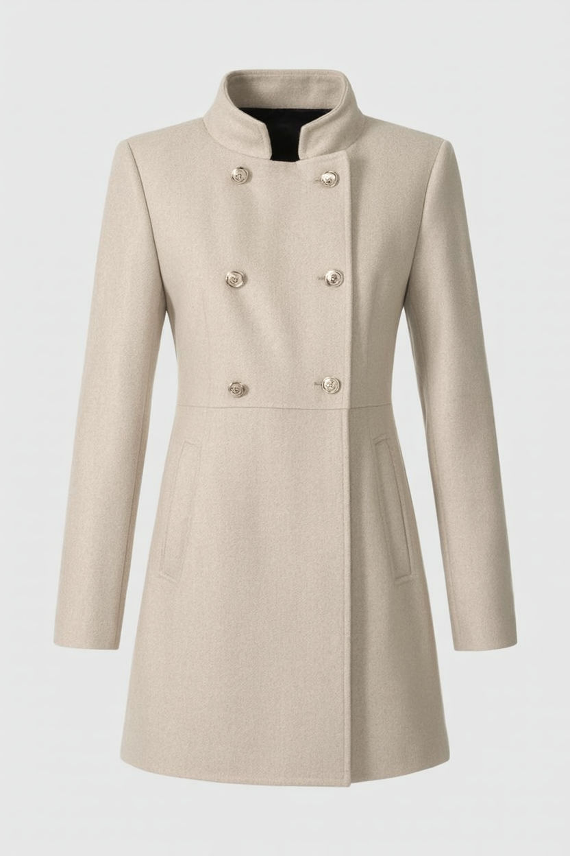 Coat : Women's Khaki Winter Coat Double-Breasted in Khaki van Vanda Liamo