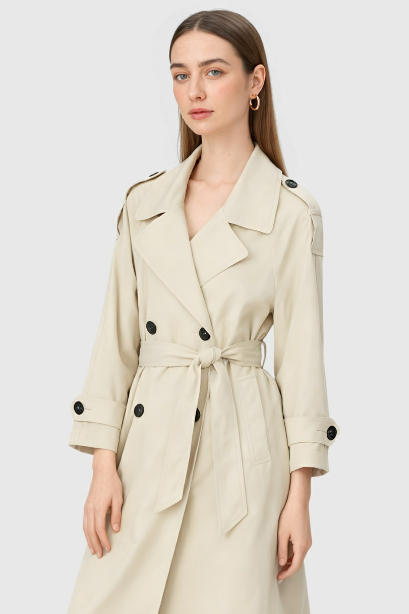 Coat : Women's Khaki Long Sleeves Coat in van Vanda Liamo