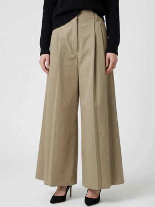 Women's Khaki Wide-Leg Palazzo Pants - Flowy & Comfortable