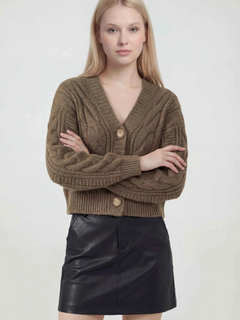 Women's Khaki V-Neck Cardigan