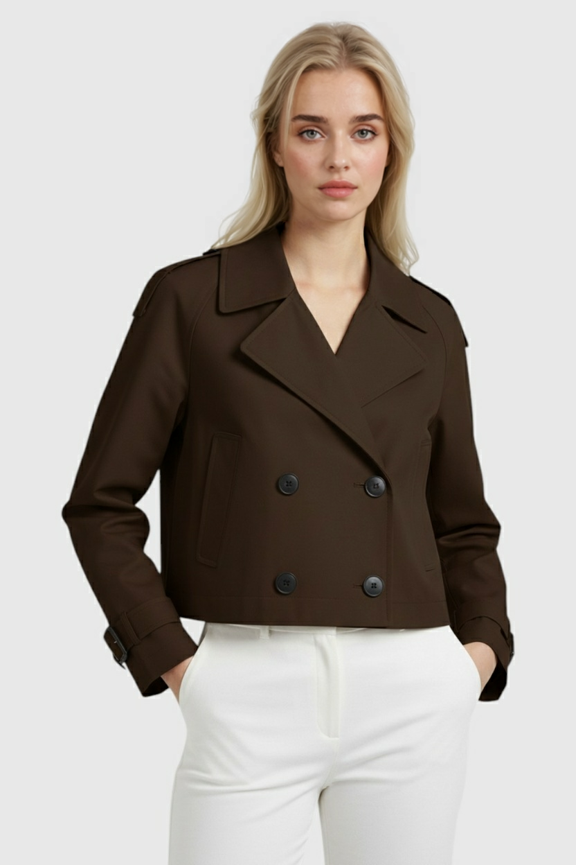 Jacket : Women's Brown Short Windbreaker Coat in van Vanda Liamo