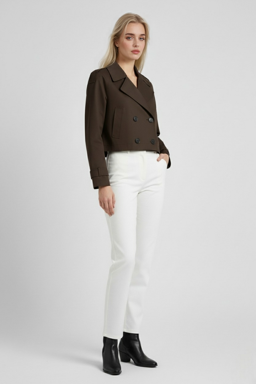 Jacket : Women's Brown Short Windbreaker Coat in van Vanda Liamo
