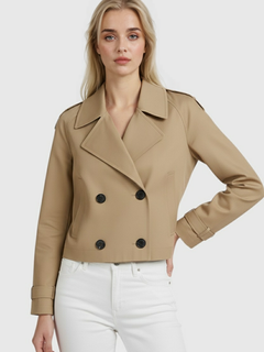 Women's Khaki Cropped Windbreaker Jacket - Lightweight & Stylish