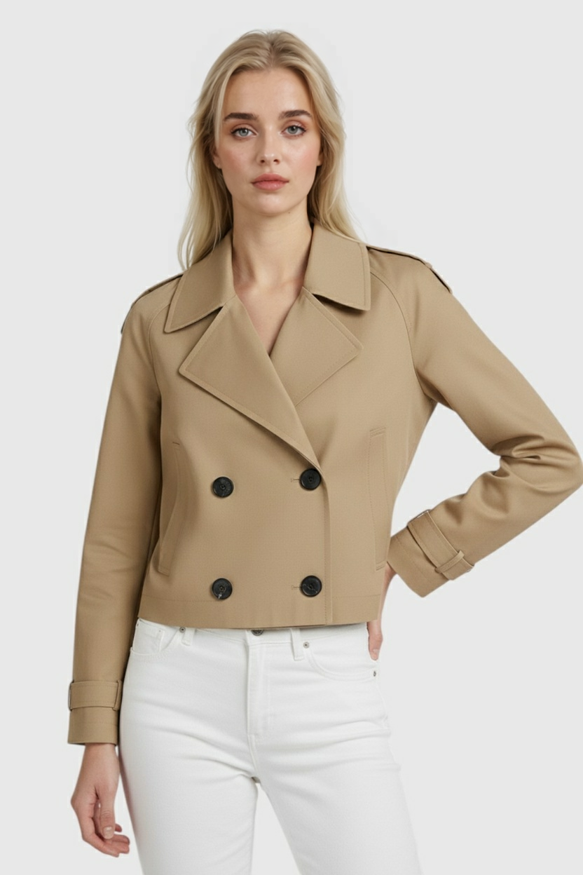 Jacket : Women's Khaki Cropped Windbreaker Jacket - Lightweight & Stylish in van Vanda Liamo