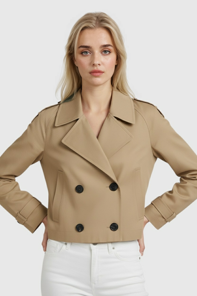 Jacket : Women's Khaki Cropped Windbreaker Jacket - Lightweight & Stylish in van Vanda Liamo