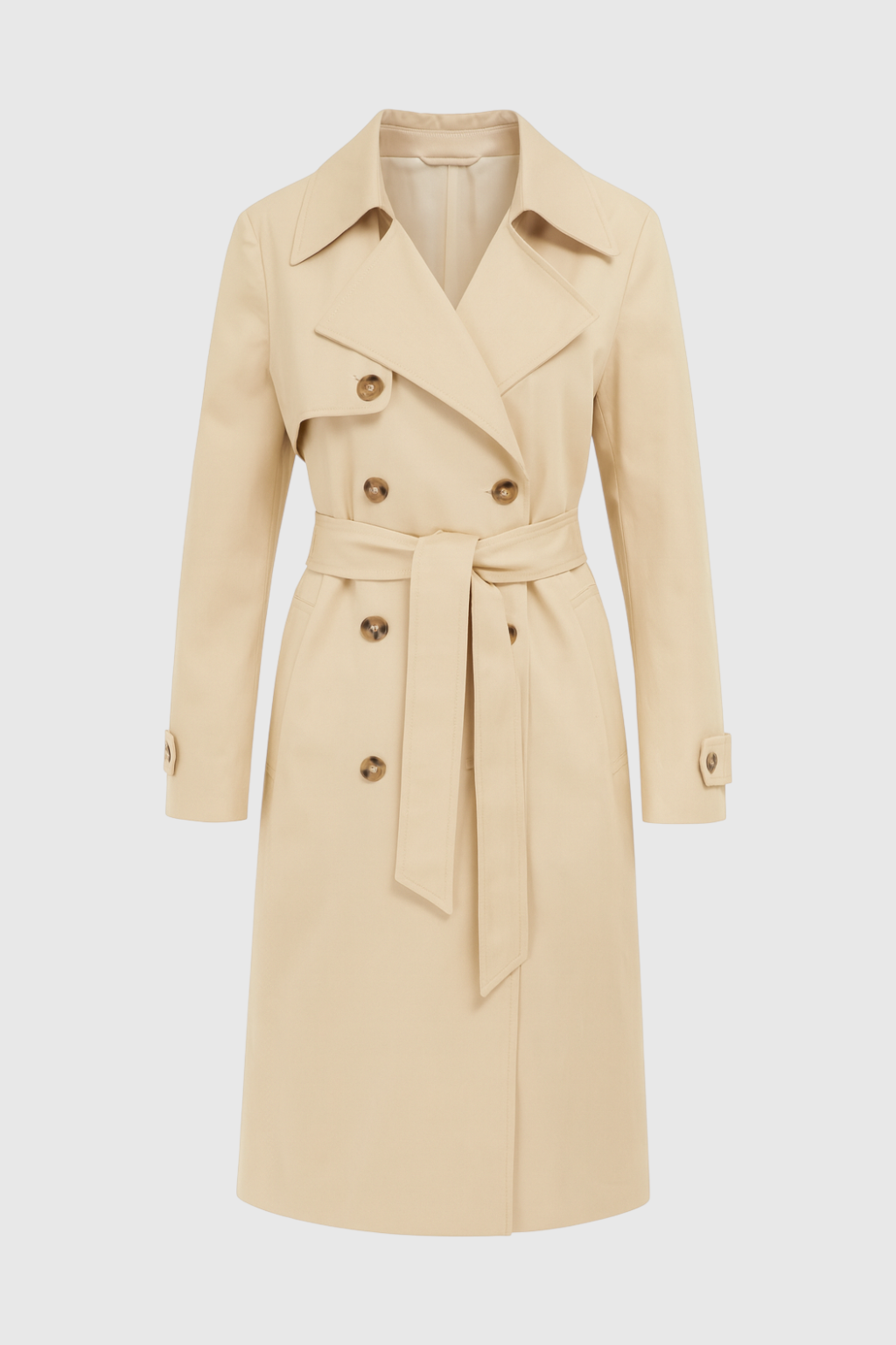 Coat : Women's Long Beige Trench Coat with Belt in Beige van Vanda Liamo