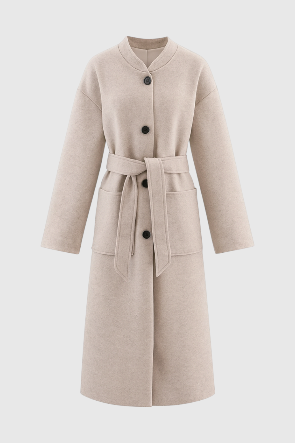 Coat : Women's Long Beige Winter Coat with Crew Neck in Beige van Vanda Liamo