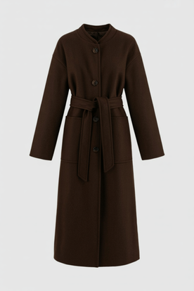 Coat : Women's Long Brown Winter Coat - Crew Neck, Warm & Stylish in Brown van Vanda Liamo