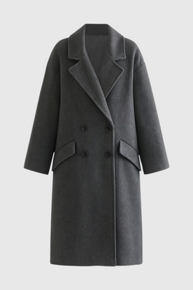 Coat : Women's Long Dark Gray Winter Coat with Fold-Over Collar in Dark Grey van Vanda Liamo