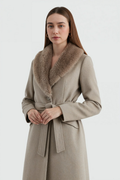 Women's Khaki Long Faux Fur Collar Winter Coat - Warm & Stylish Outerwear