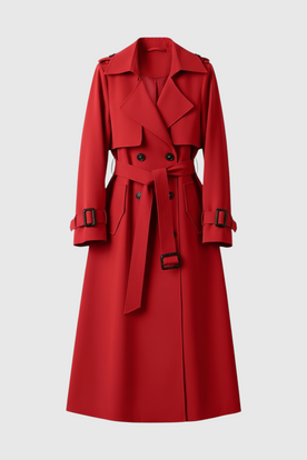 Coat : Women's Red Cotton Blend Double-Breasted Trench Coat with Belt in Red van Vanda Liamo