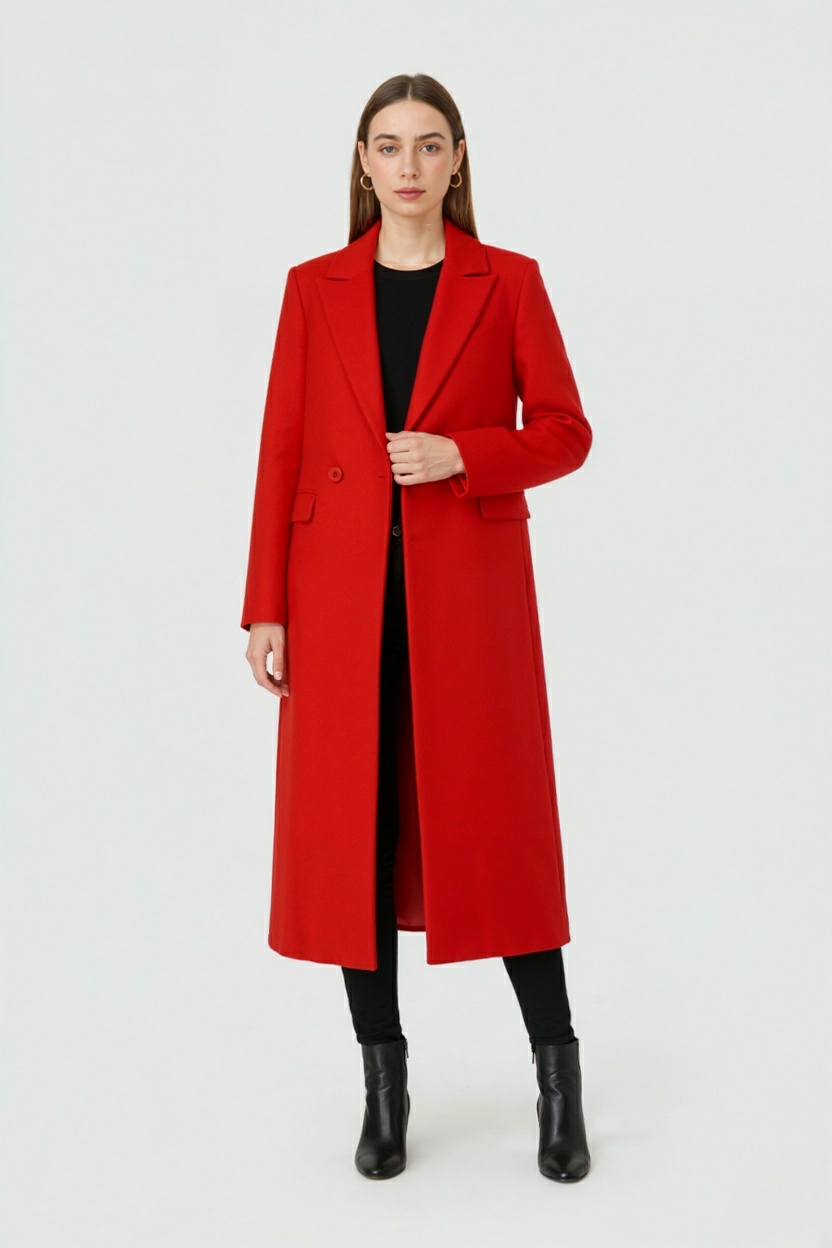 Coat : Women's Long Red Puffer Winter Coat - Warm & Stylish Outerwear in van Vanda Liamo