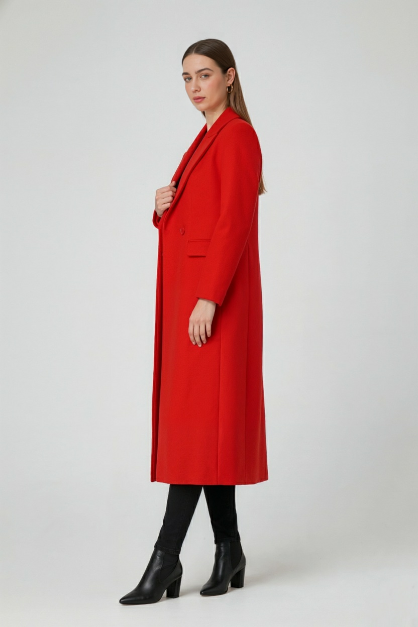 Coat : Women's Long Red Puffer Winter Coat - Warm & Stylish Outerwear in van Vanda Liamo