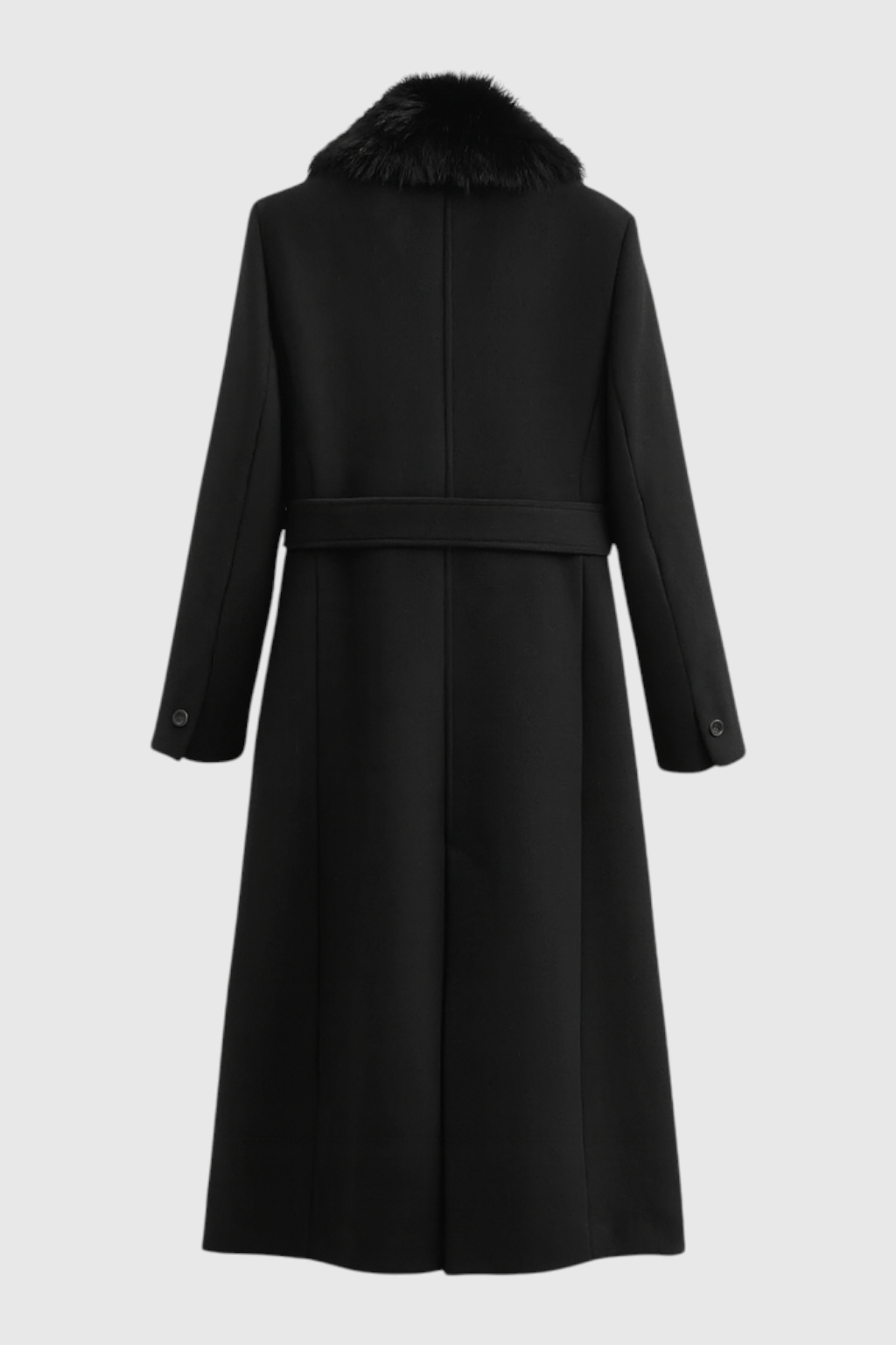 Coat : Women's Black Faux Fur Collar Long Wool Blend Winter Coat - Premium Quality, Fast Shipping in van Vanda Liamo