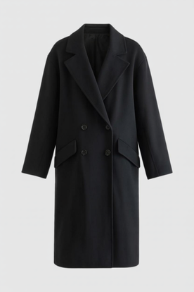 Coat : Women's Long Black Winter Coat with Fold-Over Collar in Black van Vanda Liamo