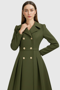 Women's Army Green Double-Breasted Trench Coat with Belt, Warm Lining & Pockets