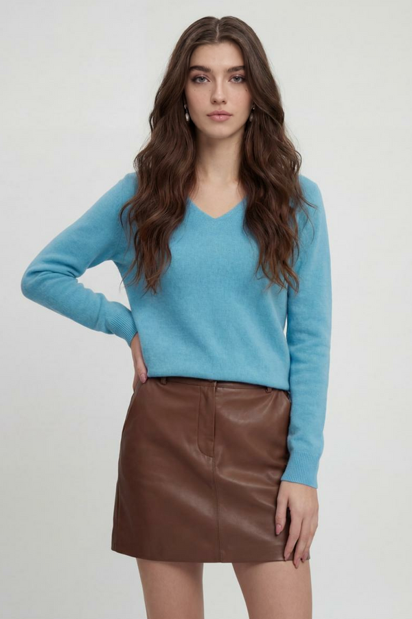 Women's Light Blue V-Neck Sweater