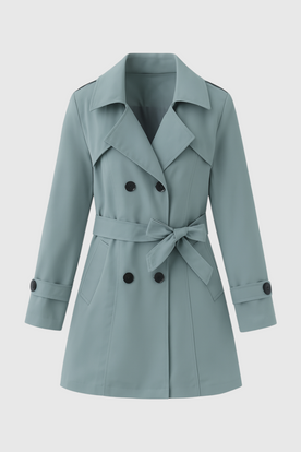 Coat : Women's Light Green Belted Trench Coat - Classic Mid-Length Spring Outerwear in Light Green van Vanda Liamo