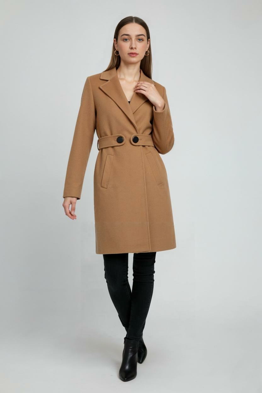 Coat : Women's Mid-Length Brown Coat in van Vanda Liamo