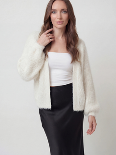 Women's White Knit Cardigan Sweater - Long Sleeve Open Front