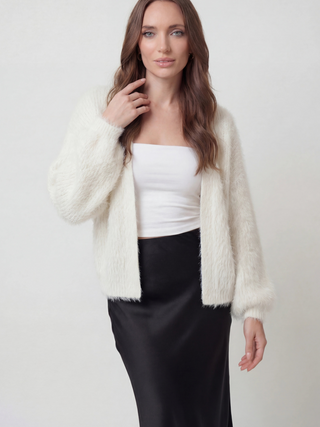 Women's White Knit Cardigan Sweater - Long Sleeve Open Front