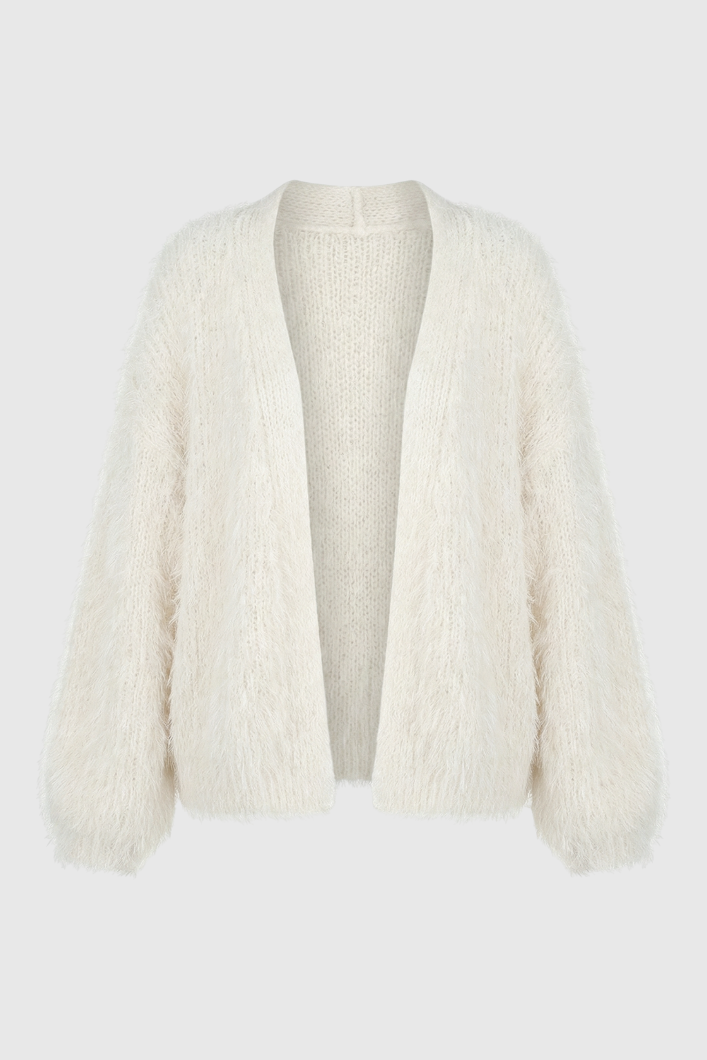 Cardigan : Women's White Knit Cardigan Sweater - Long Sleeve Open Front in White One Size van Vanda Liamo