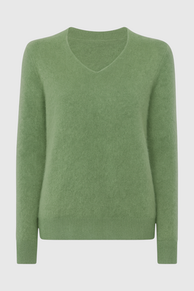 Sweater : Women's Olive Green V-Neck Sweater in Olive Green van Vanda Liamo