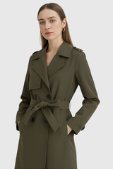Women's Olive Green Classic Double-Breasted Trench Coat - Premium Quality, Fast Shipping