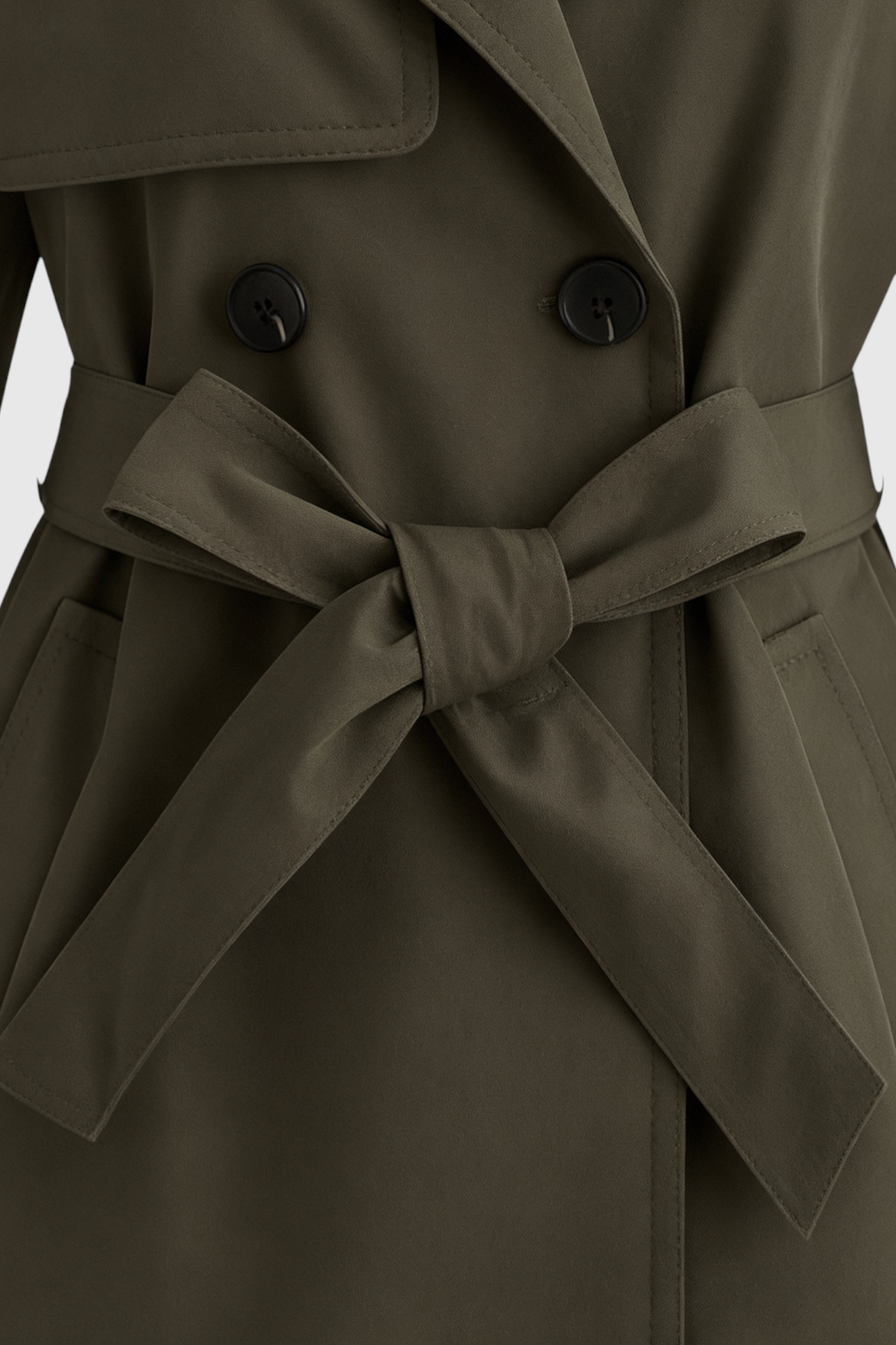 Coat : Women's Olive Green Classic Double-Breasted Trench Coat - Premium Quality, Fast Shipping in van Vanda Liamo