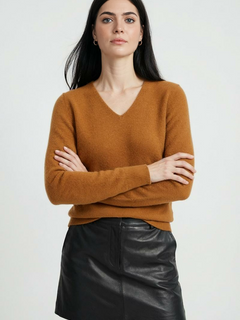 Women's Orange V-Neck Sweater